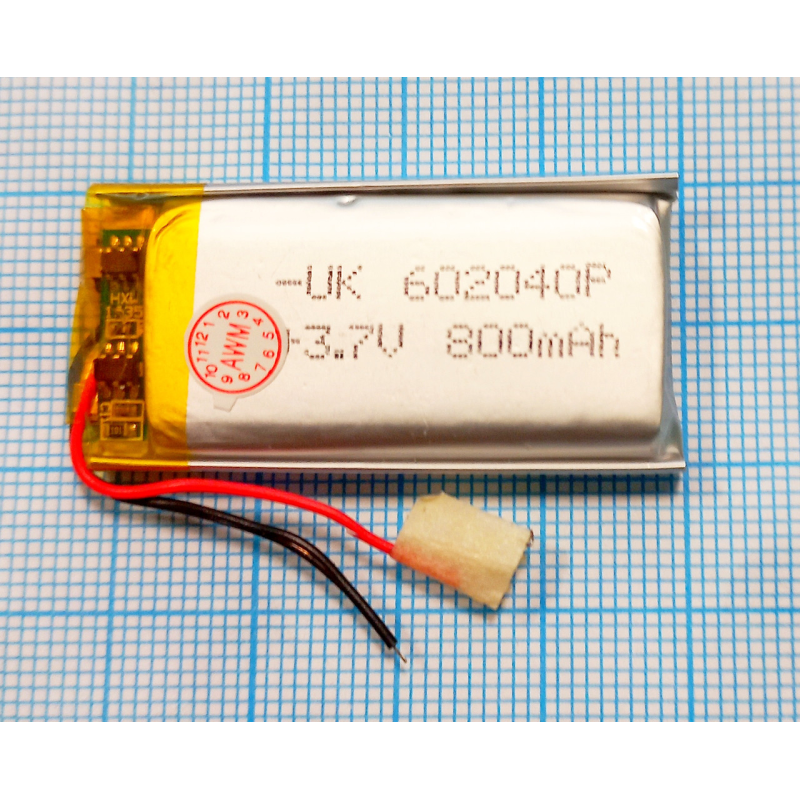 Акумулятор внутрішній 6.х20х41 мм (800 mAh 3,7V) 602040 AAA клас