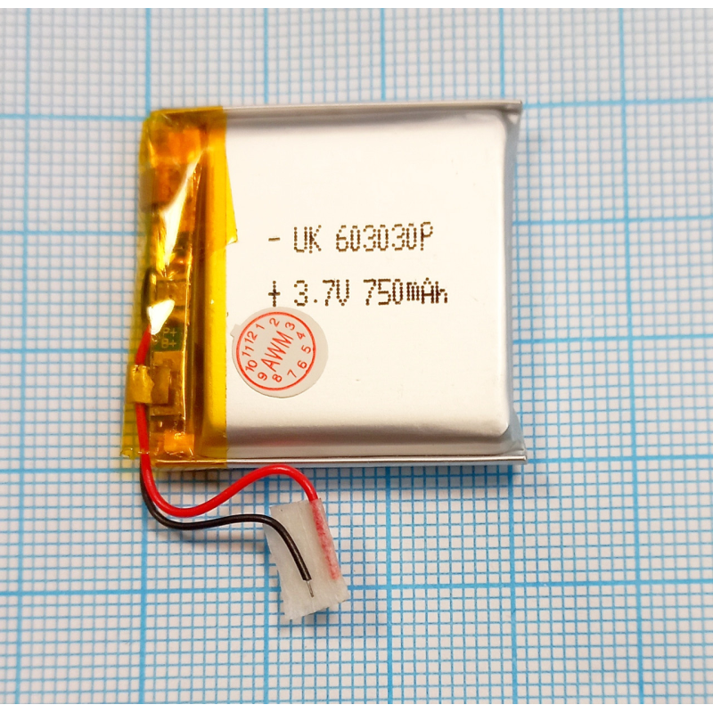 Акумулятор внутрішній 5.5х30х30 мм (750mAh 3,7V) 603030 AAA клас в Запоріжжі