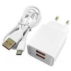Адаптер живлення/Сітове ЗП DENMEN DC02V + кабель Micro USB (5V/2.1A/2USB) White