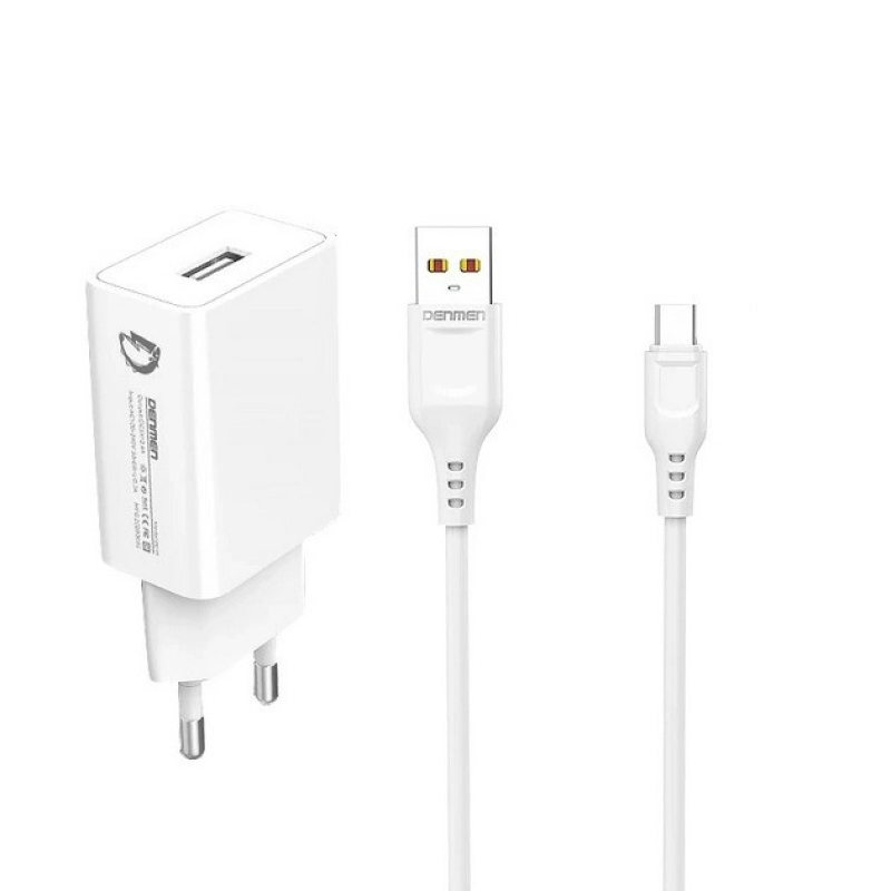 Адаптер живлення/Сітове ЗП DENMEN DC01V + кабель Micro USB (5V/2.1A/1USB) White