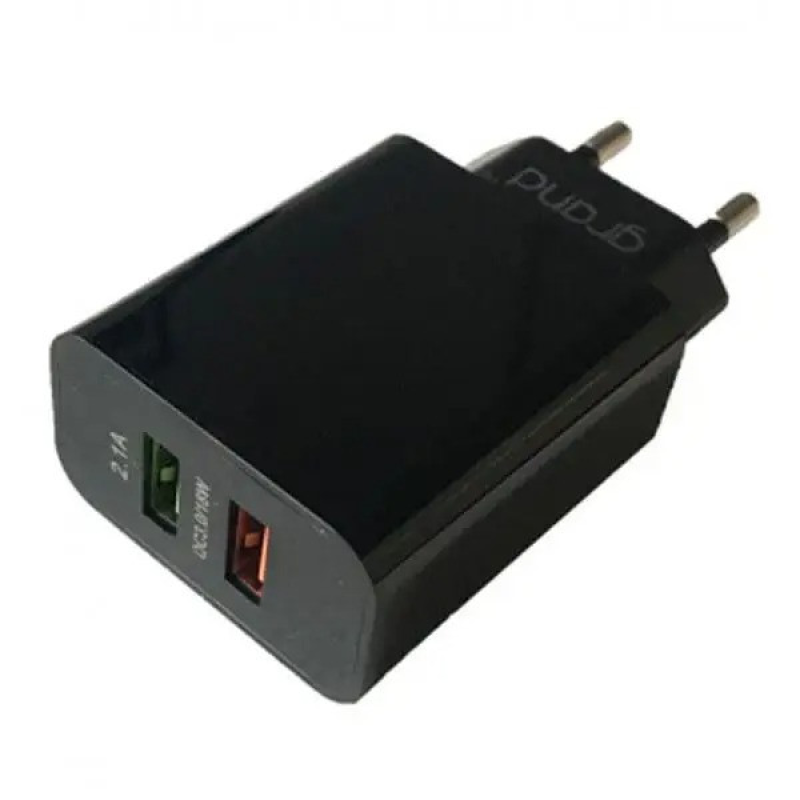 СЗП Grand D18AQ-2, з кабелем, Type-C, з функцією швидкого заряджання USB 3.0 Quick Charge 3.0 2.1 A, чорний